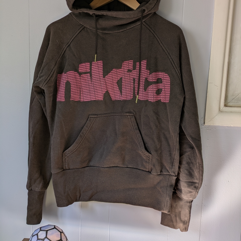 Nikita Women's Brown Hoodie with Pink Logo